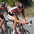 Frank Schleck tire le groupe de tte de la 17me tape du Giro d'Italia 2005